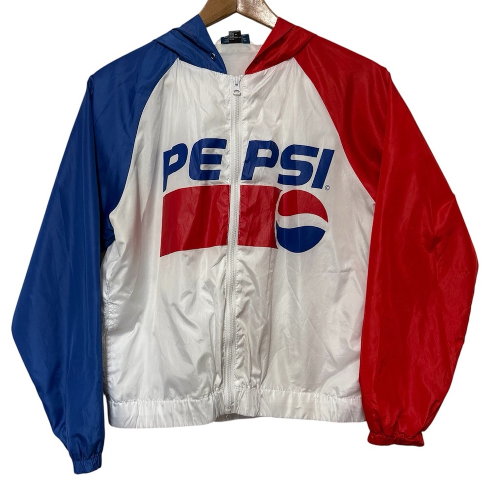 Pepsi Cola Windbreaker Hooded Track Jacket Unisex Size Small Full Zip Retro Logo